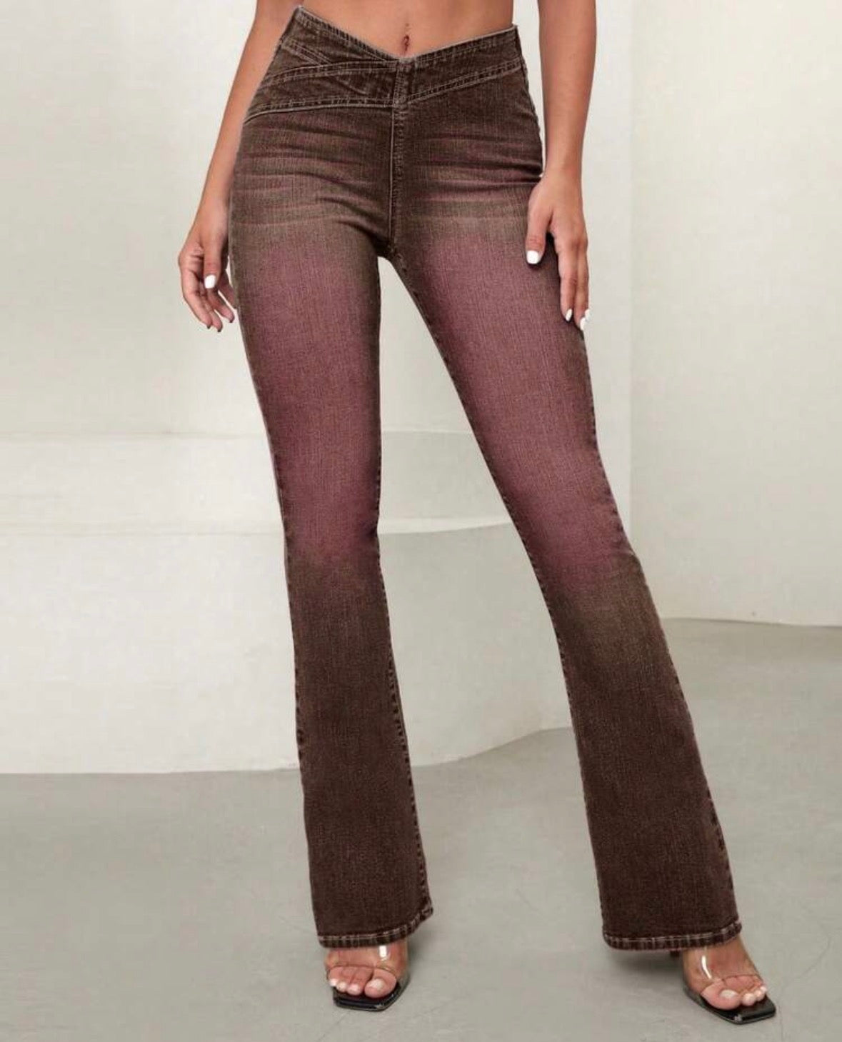 FZ Women's Asymmetric Waist Casual Versatile Flare Leg Denim Pants