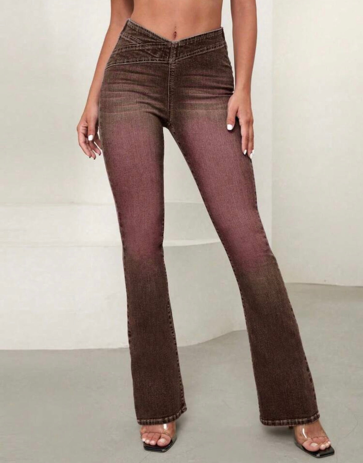 FZ Women's Asymmetric Waist Casual Versatile Flare Leg Denim Pants