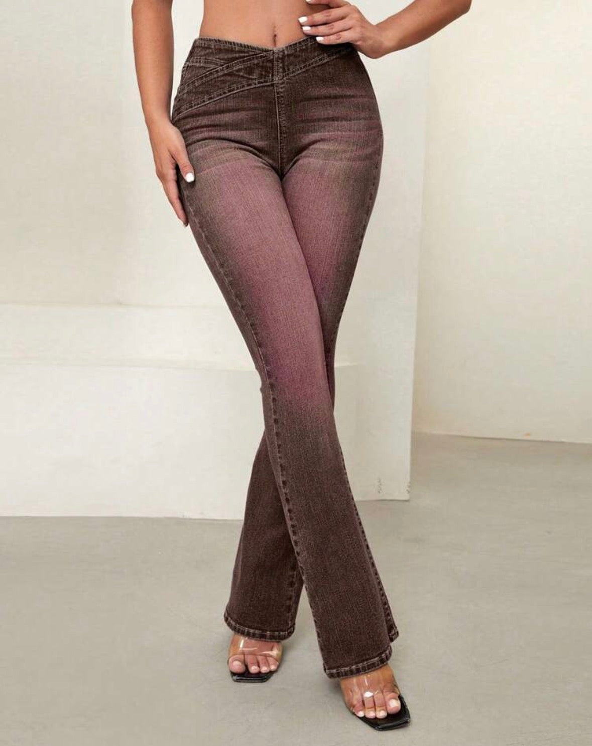 FZ Women's Asymmetric Waist Casual Versatile Flare Leg Denim Pants