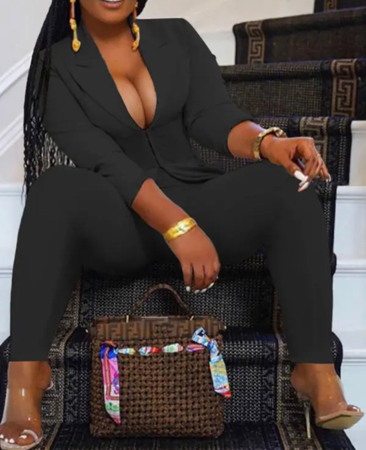 FZ Women's Plus Size Hook Front High Waist Pants suit - FZwear