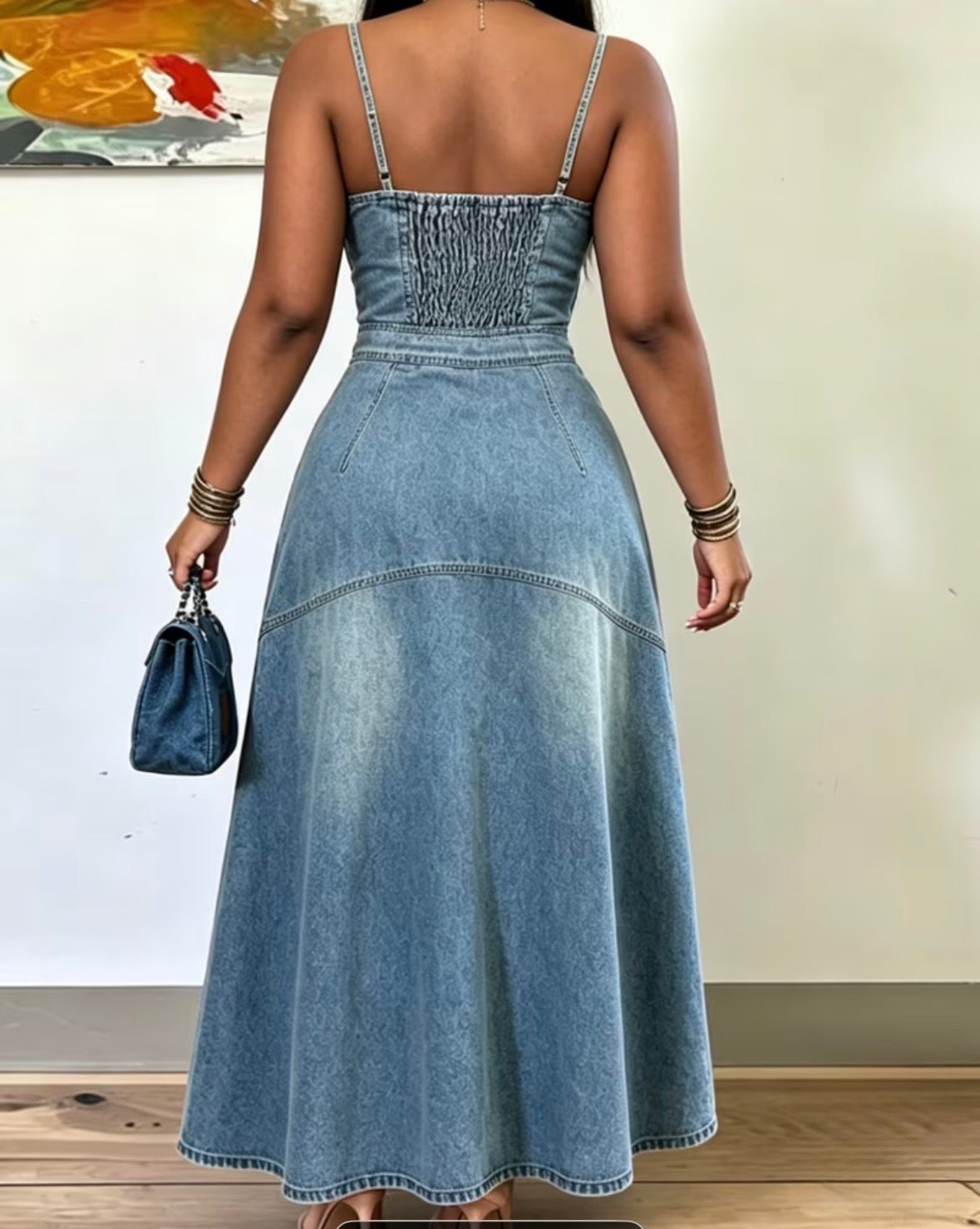 FZ Women's Breasted Suspender Comfortable Waist,Heavy Industry Splicing Denim Dress