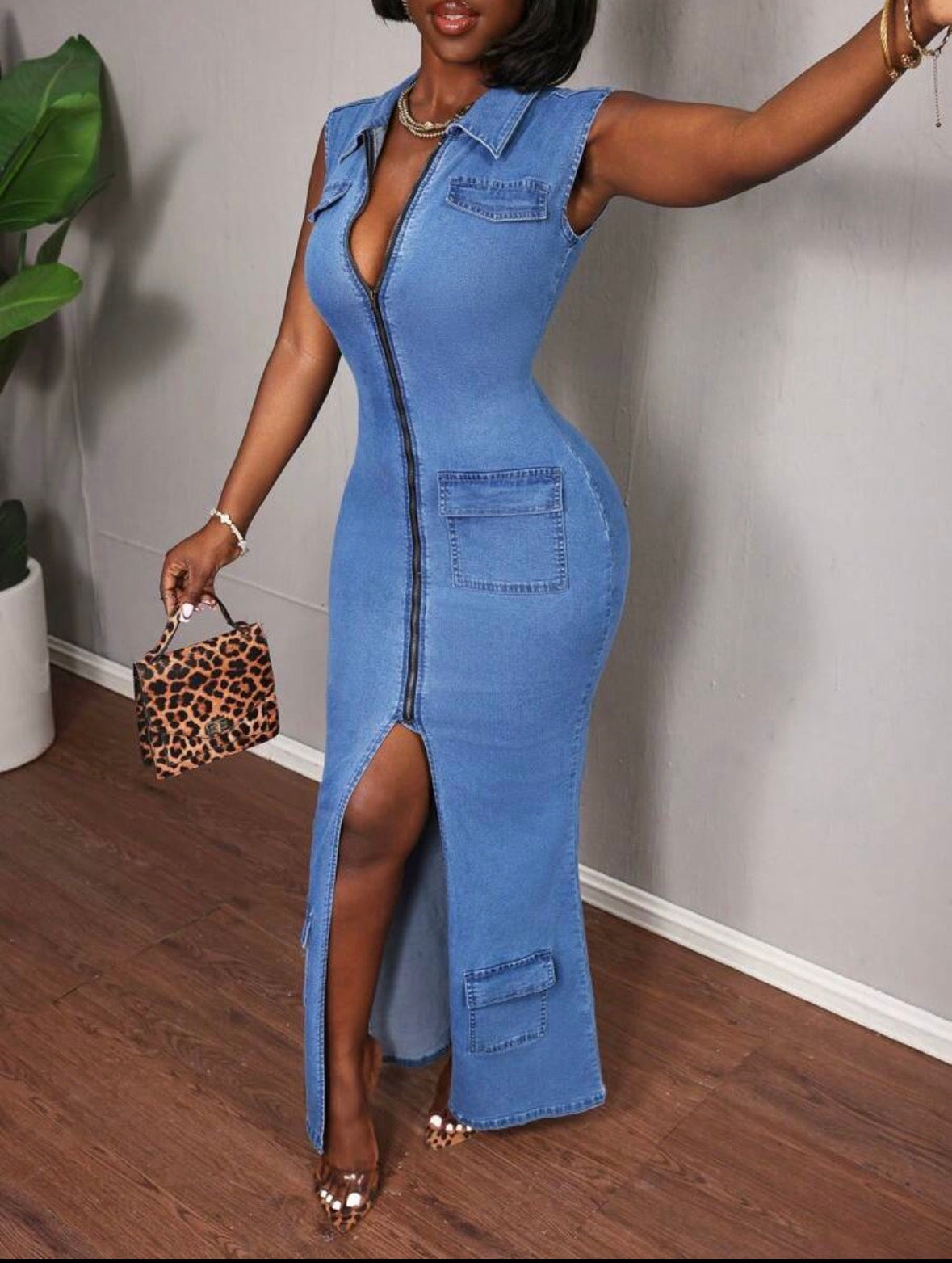 FZ Women's Sleeveless Sexy Bodycon Stretch Denim Dress