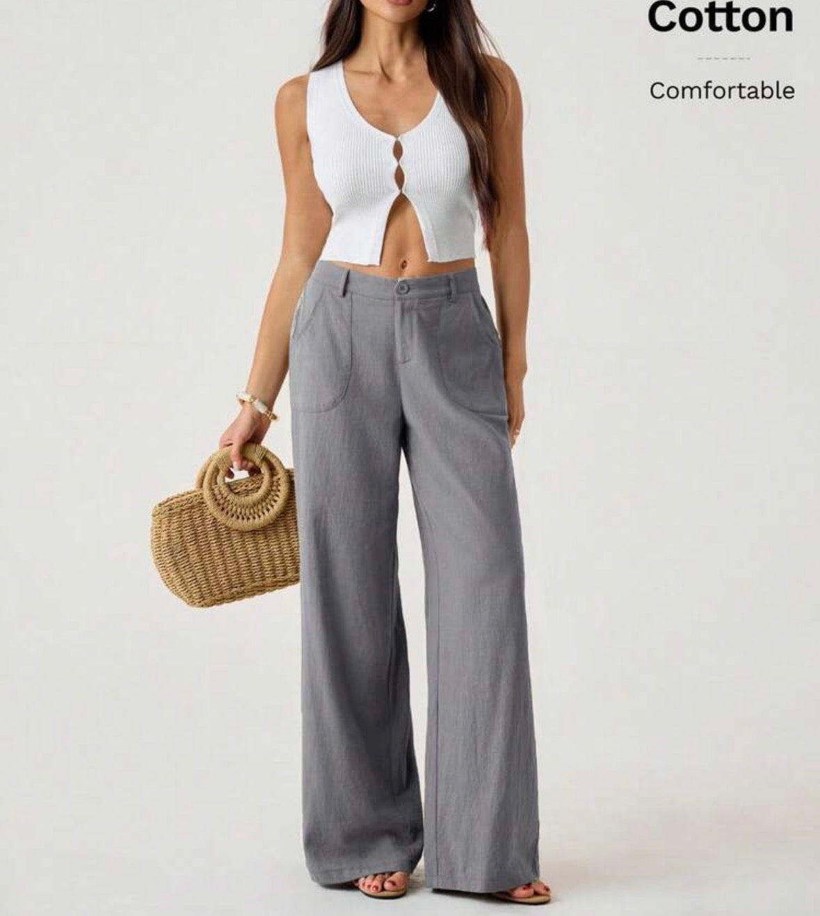 FZ Women's Washed Cotton Low Waist Straight Pants