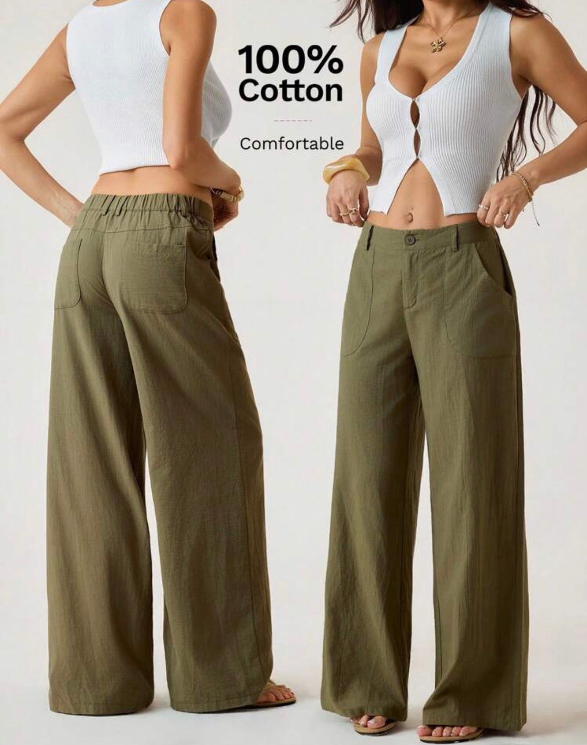 FZ Women's Washed Cotton Low Waist Straight Pants