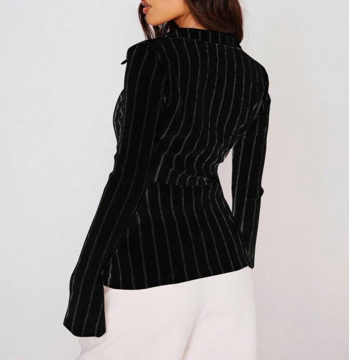 FZ Women's Fitted Stripe Flare Long Sleeve Button Up Shirt Top