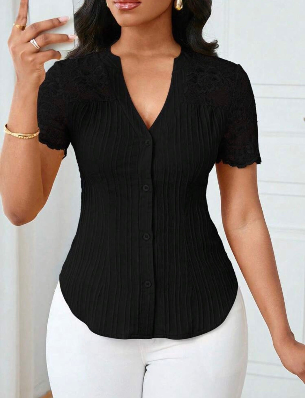 FZ Women's Casual Solid Color Simple Commuter Top