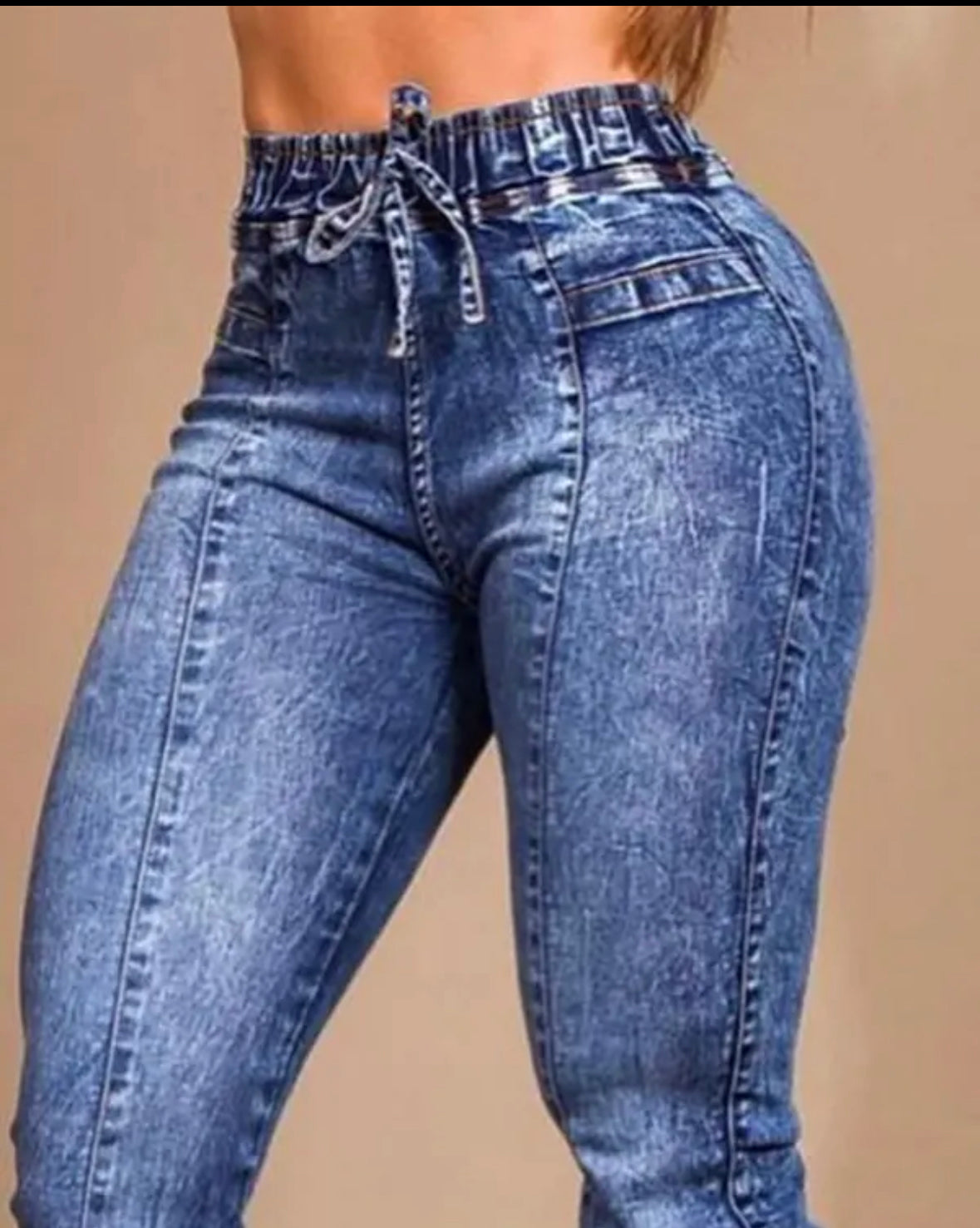 FZ Women's Drawstring High Waist Cuffed Denim Pants - FZwear