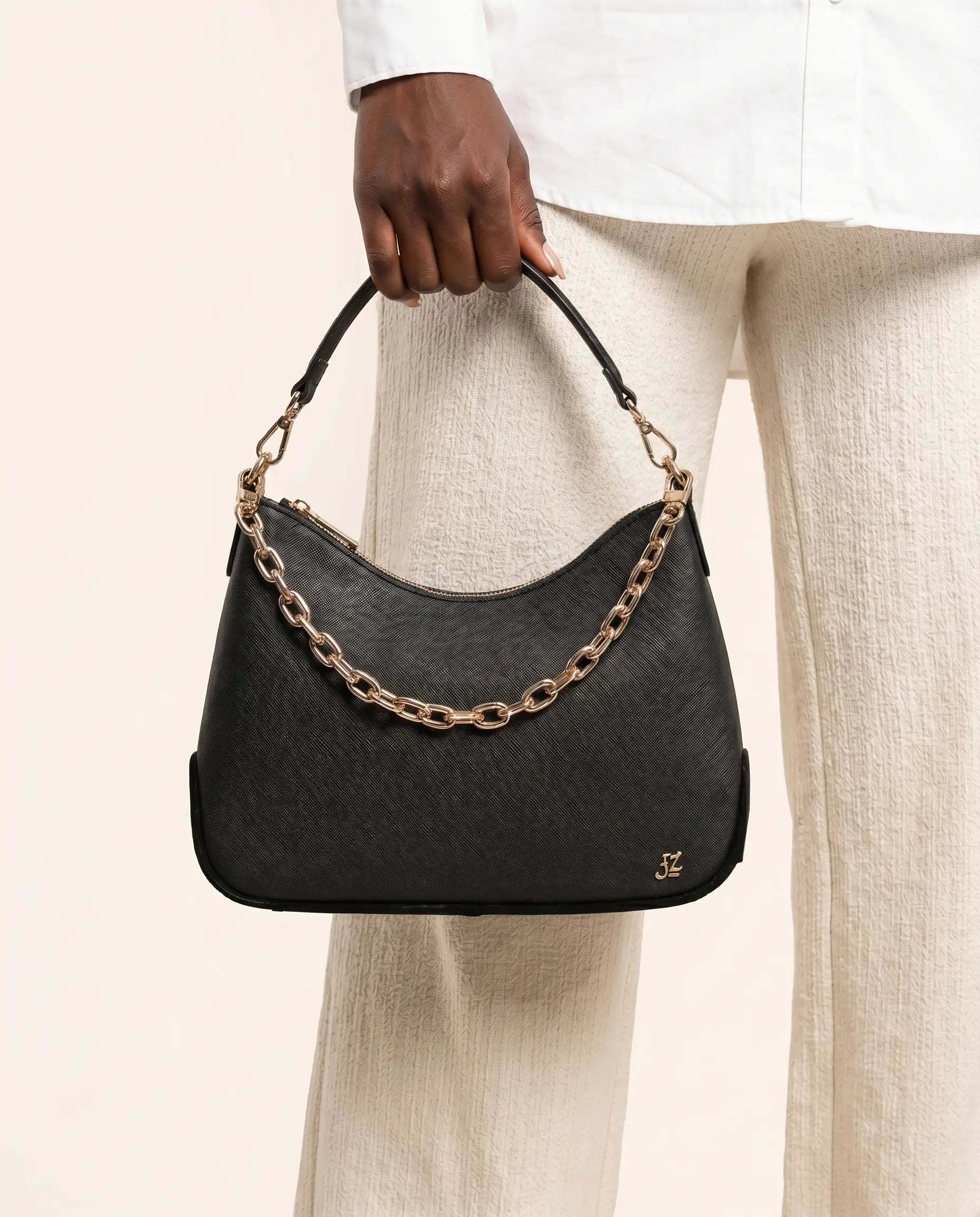 FZ Womens Twill Faux Leather Chain Shoulder Bag