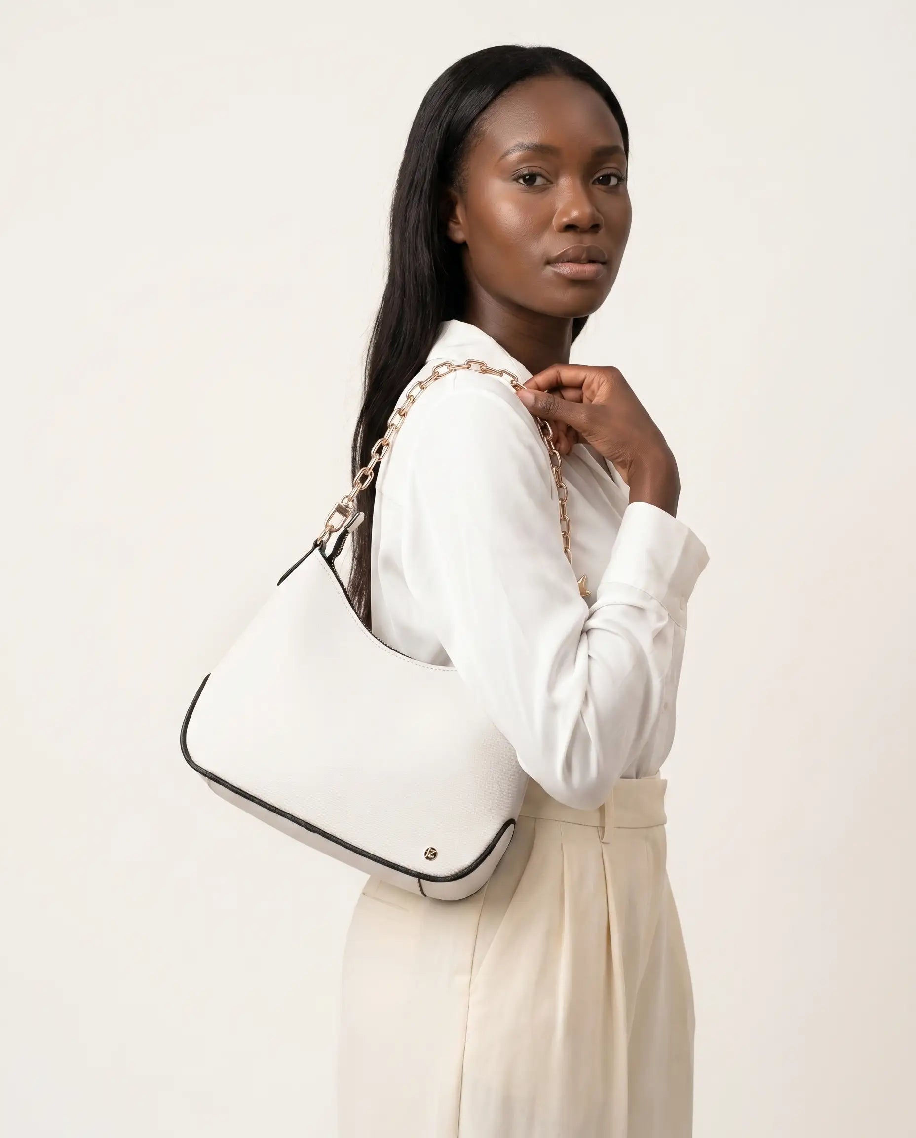 FZ Womens Twill Faux Leather Chain Shoulder Bag