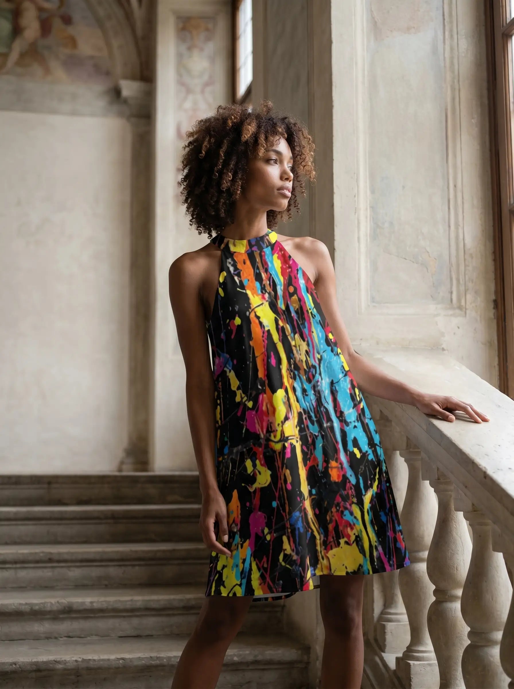 FZ Women's Paint Print Halter Dress