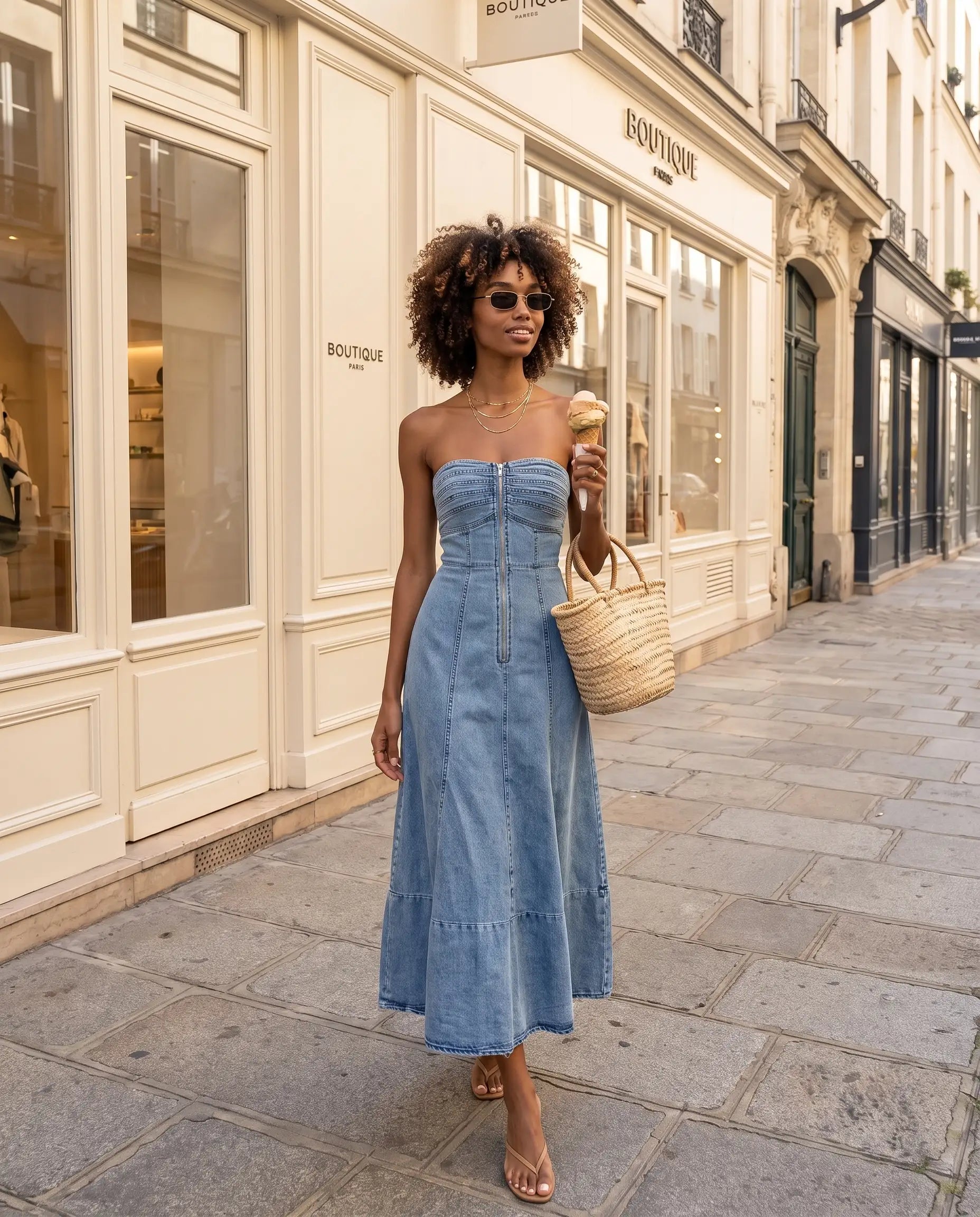 FZ Women's A Line Slim Fit Sleeveless Streetwear Long Denim Dress