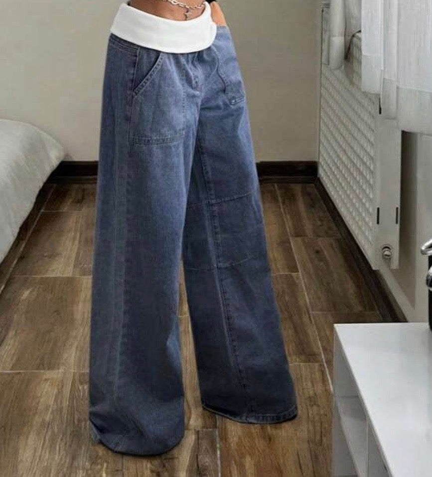 FZ Women's Casual Washed Wide-Leg Denim Pants
