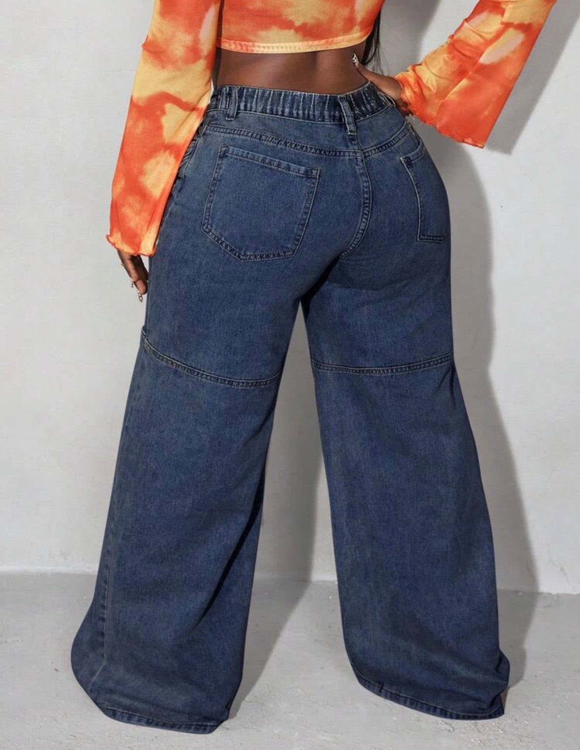 FZ Women's Plus Size Buttoned Detail Slant Pocket Wide Leg Denim Pants