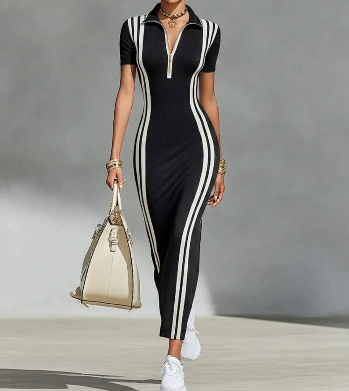 FZ Women's Vertical Side Stripes Chic Sporty Bodycon Pencil Dress