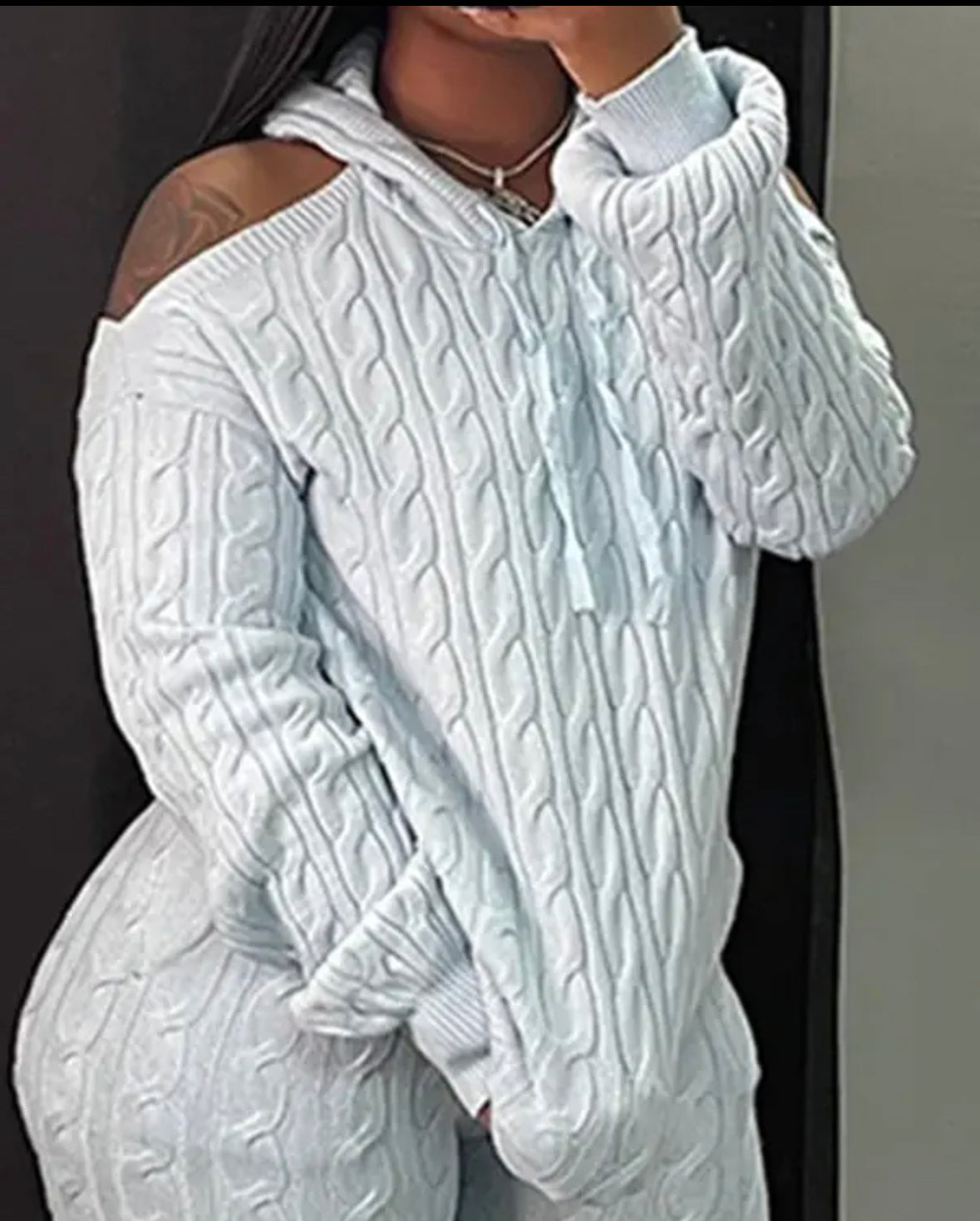 FZ Women's Cold Shoulder Cable Knit Pants Suit - FZwear