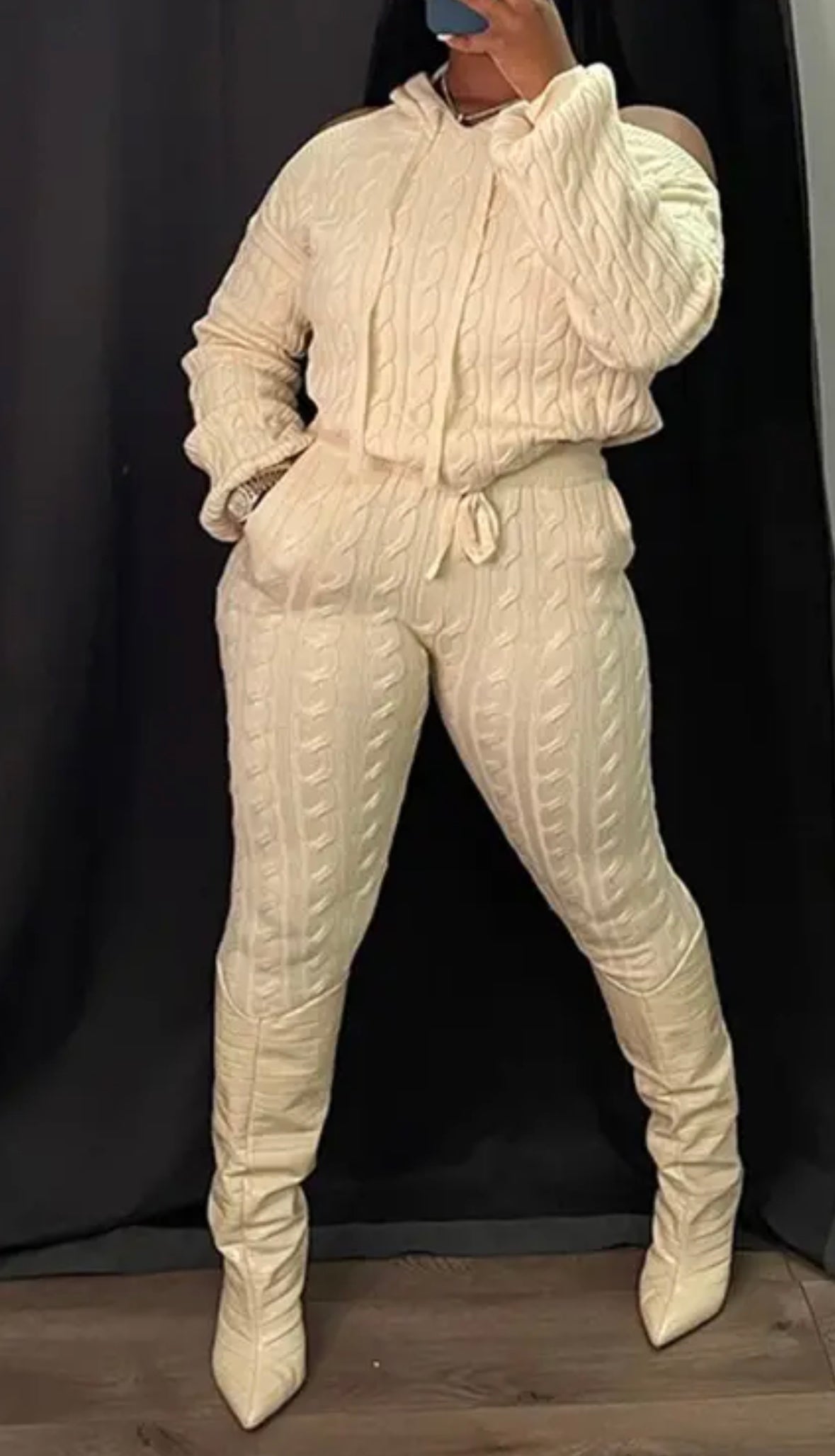 FZ Women's Cold Shoulder Cable Knit Pants Suit - FZwear