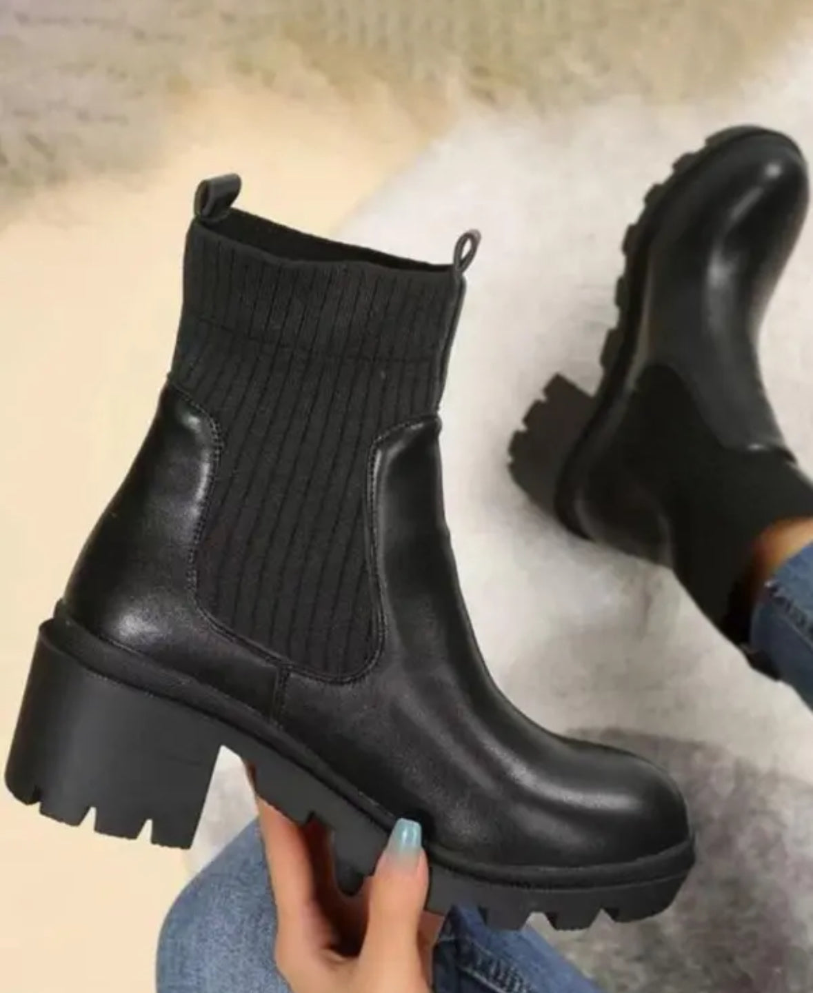 FZ Women's Square Toe Knit Patch Martin Boots - FZwear