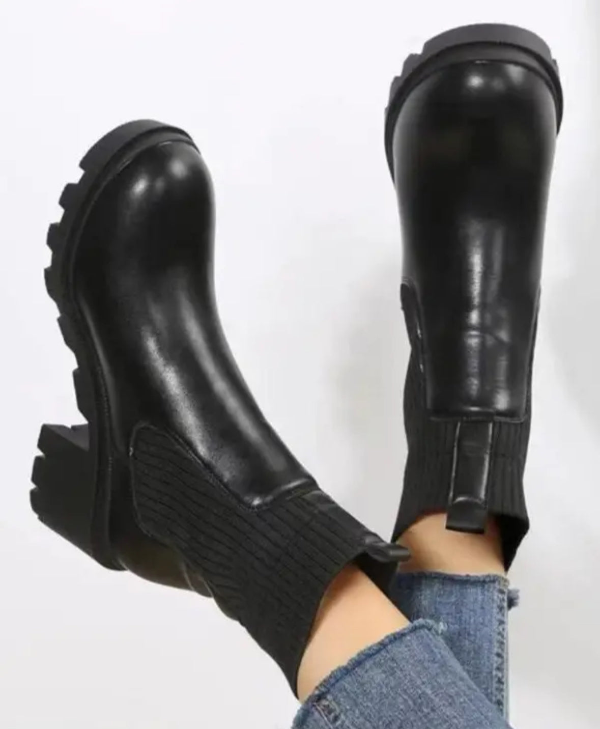 FZ Women's Square Toe Knit Patch Martin Boots - FZwear