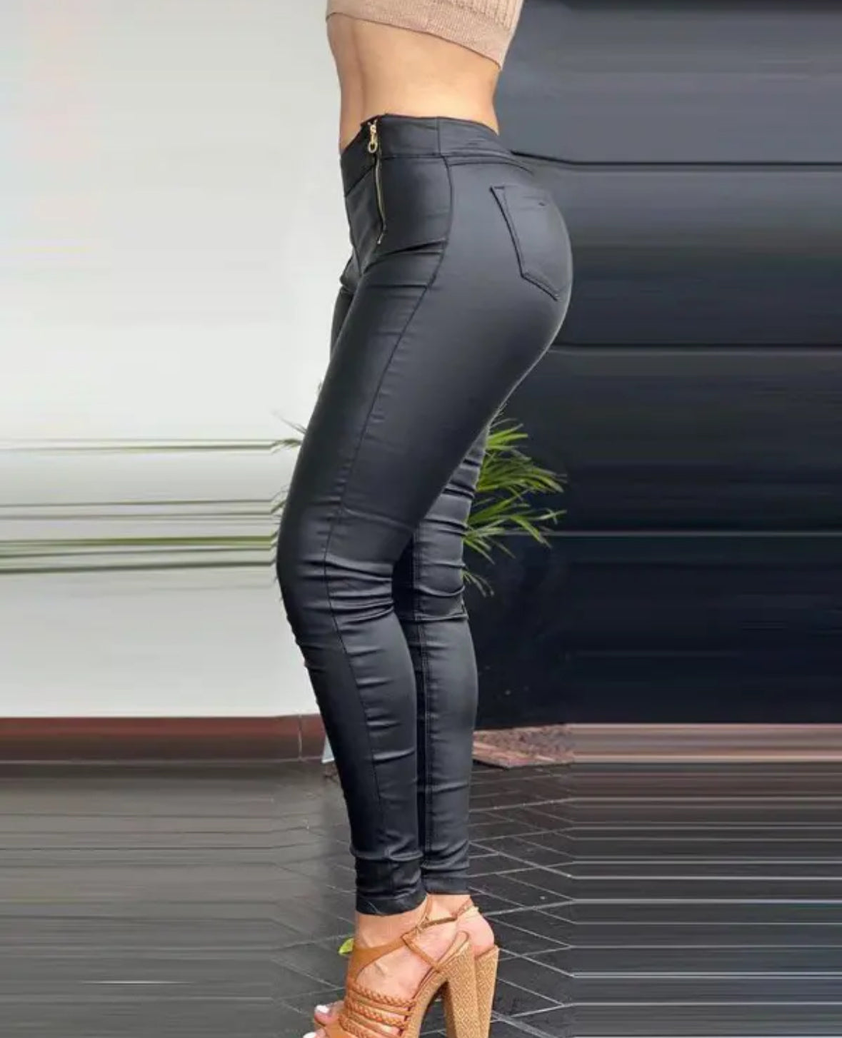 FZ Women's Plus Size Zipper Pocket Design PU Leather Pants - FZwear