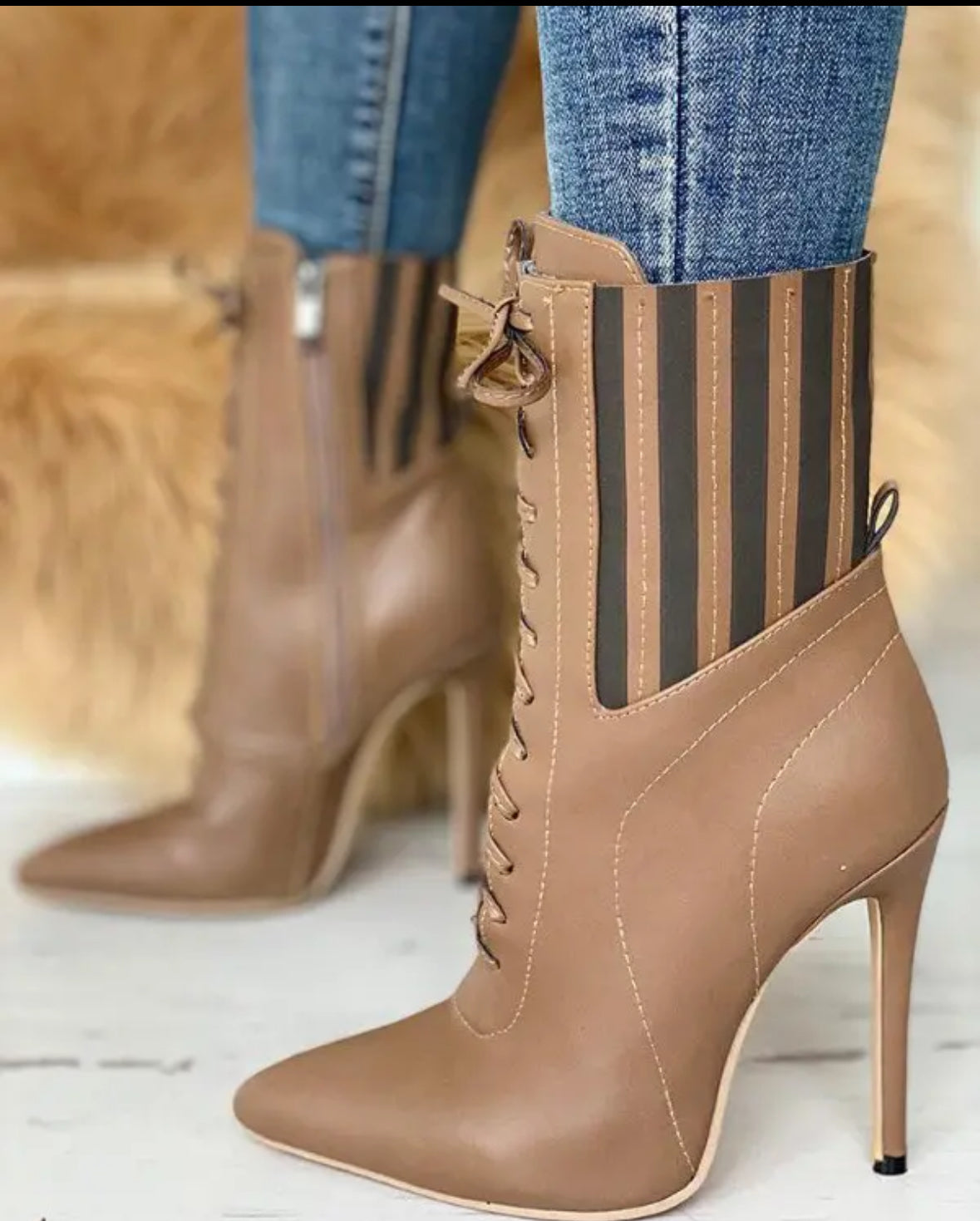 FZ Women's Point Toe Lace-Up Striped Boots - FZwear