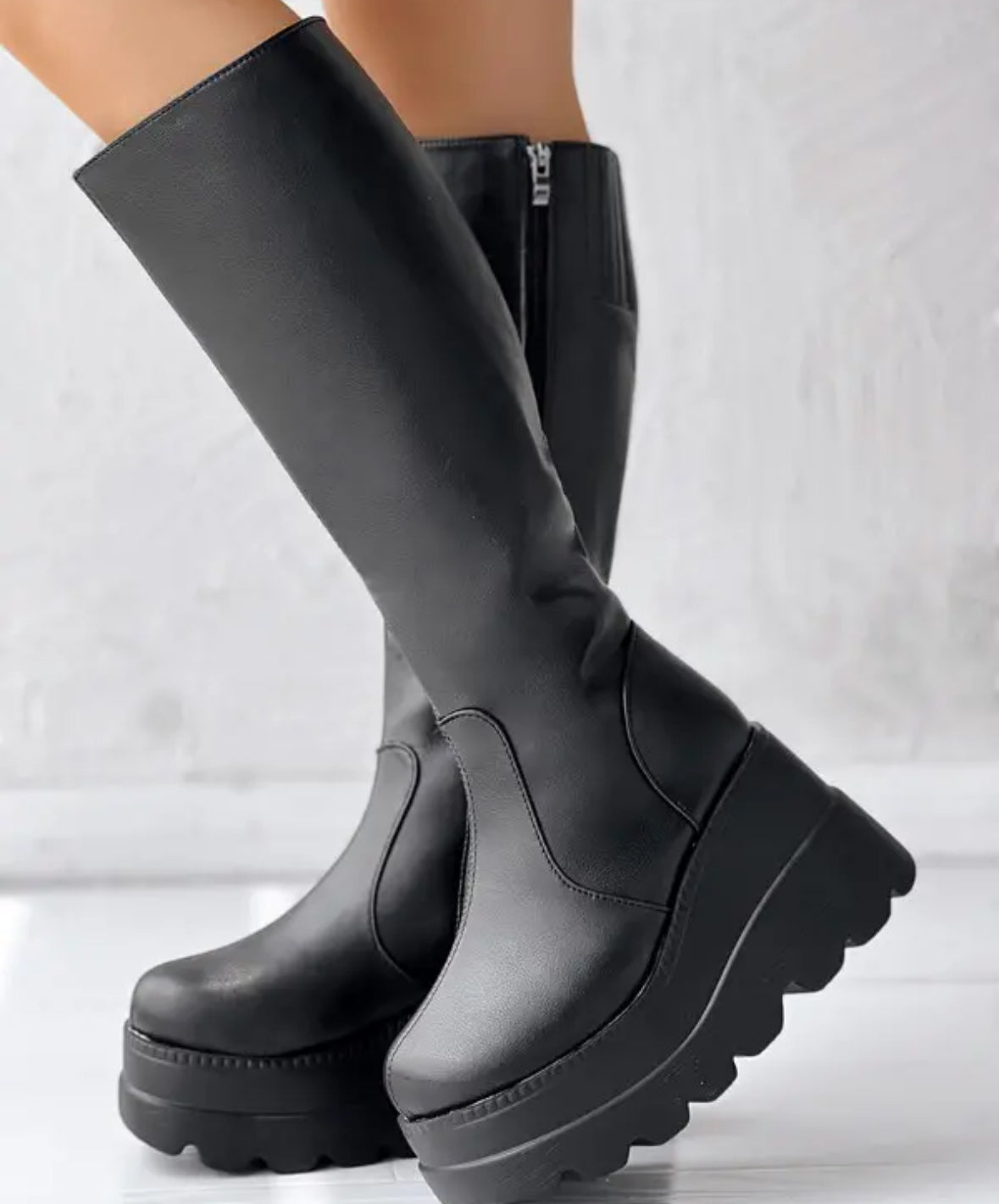 FZ Women's Round Toe Wedge Platform PU Boots - FZwear