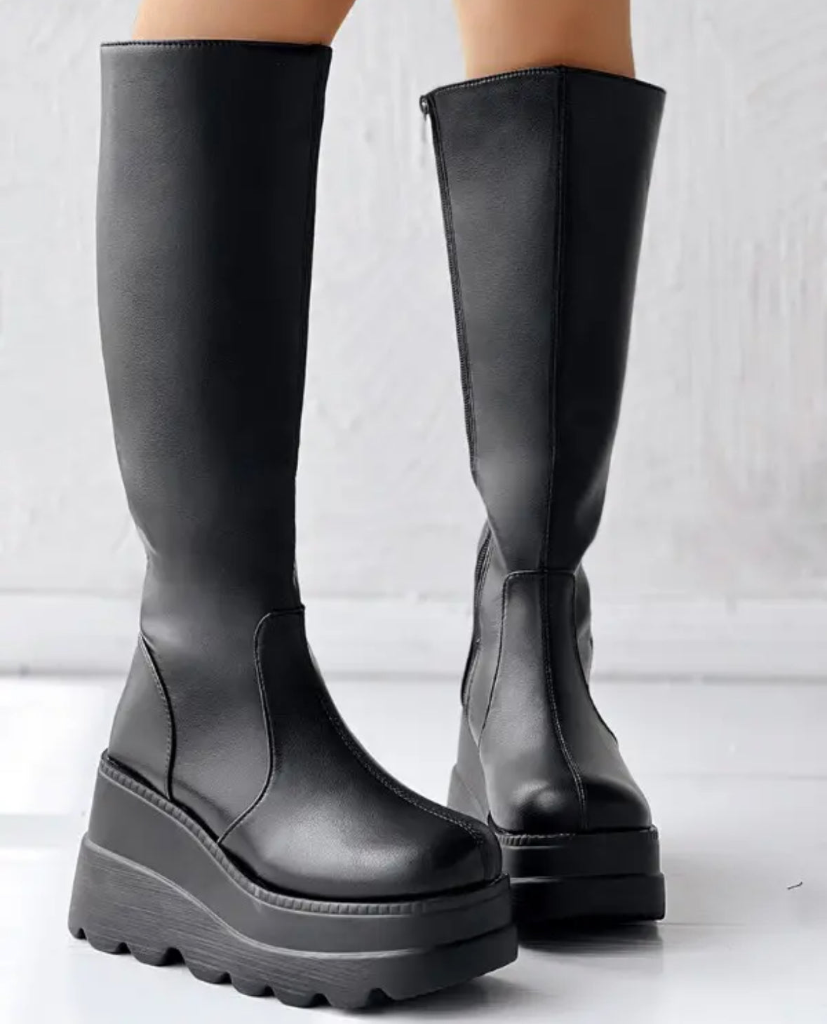 FZ Women's Round Toe Wedge Platform PU Boots - FZwear