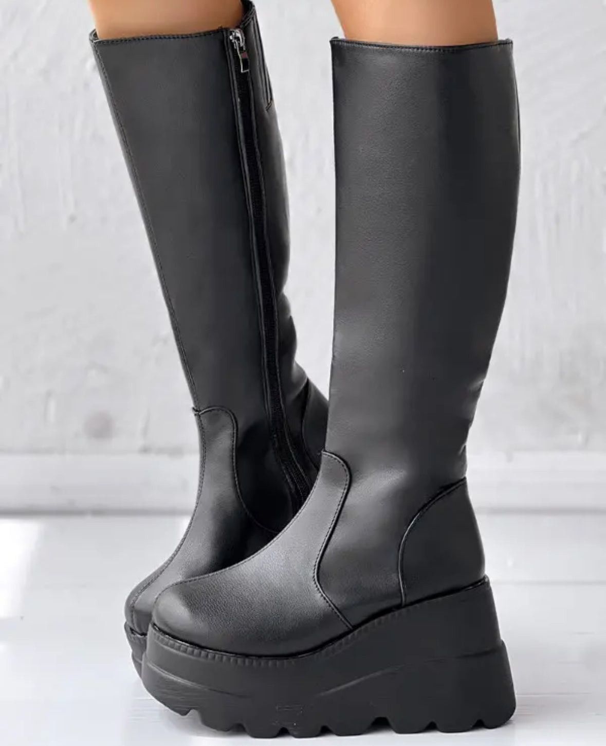 FZ Women's Round Toe Wedge Platform PU Boots - FZwear