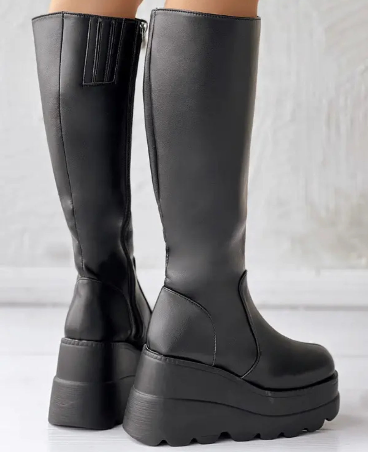 FZ Women's Round Toe Wedge Platform PU Boots - FZwear