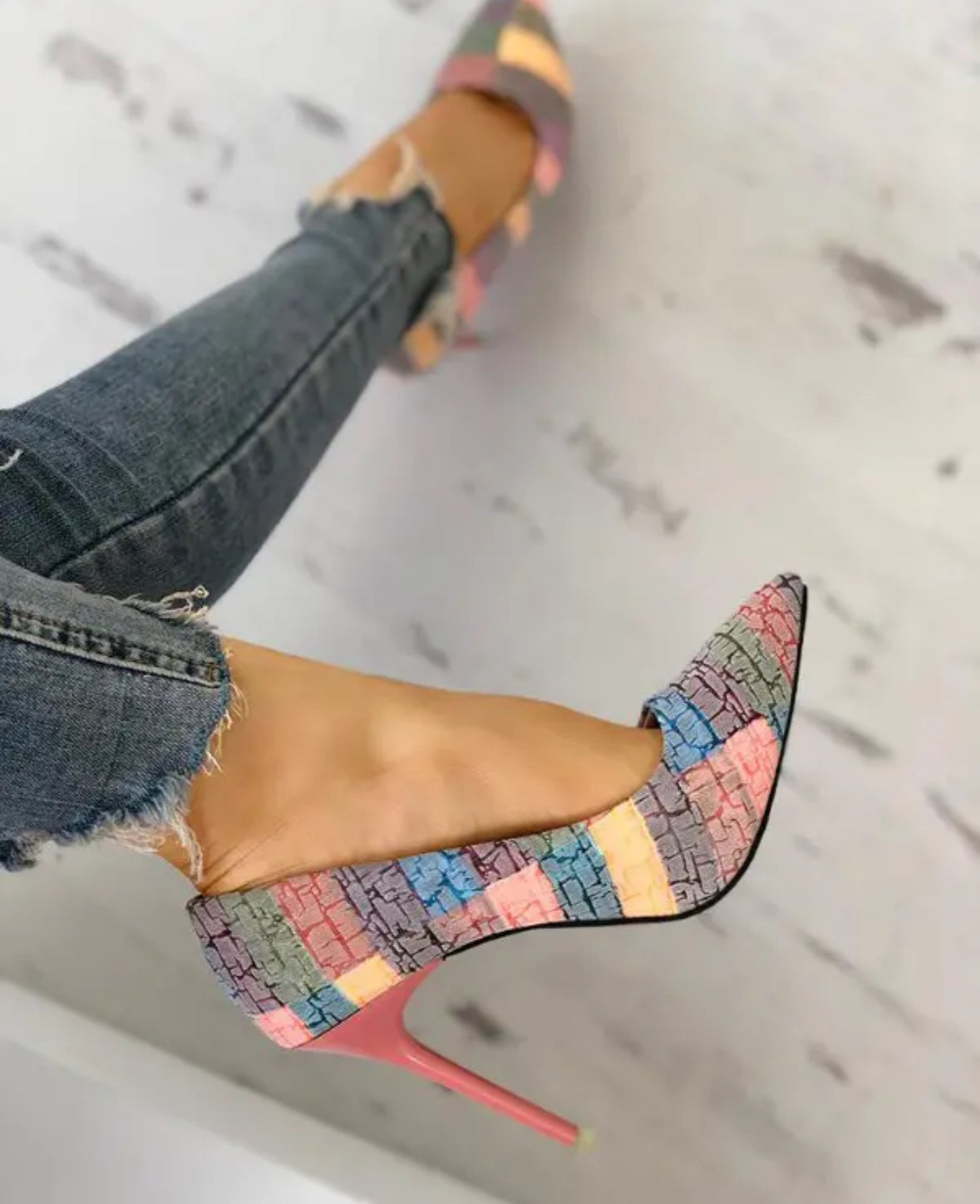 FZ Women's Contrast Color Pointed Toe Thin Heel Shoes - FZwear