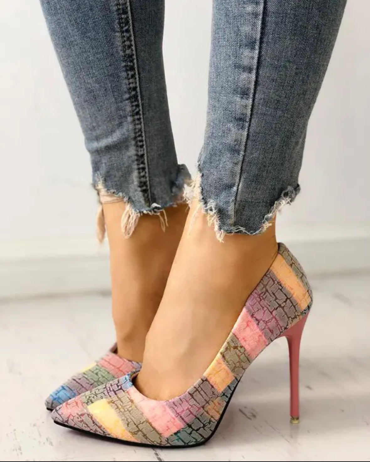 FZ Women's Contrast Color Pointed Toe Thin Heel Shoes - FZwear