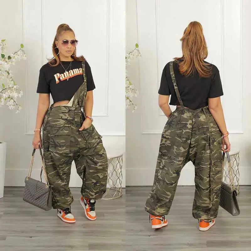 Jumpsuits for Women One Piece Outfit Women Camouflage Romper Loose Korean Fashion Pocket Casual Vintage Pants FZwear