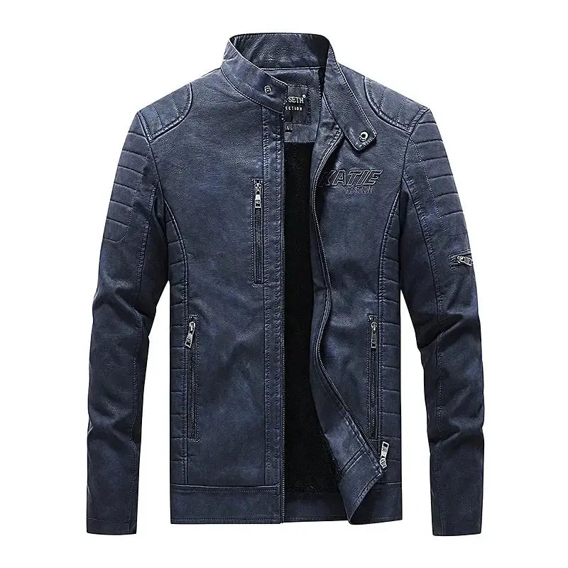 Men's Leather Jacket New Standing Collar Pu Leather Jacket Motorcycle Suit Plus Fleece Leather FZwear