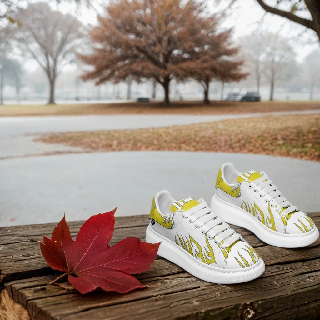 FZ Unisex Non Slip Lace Up Faux Leather Sneakers