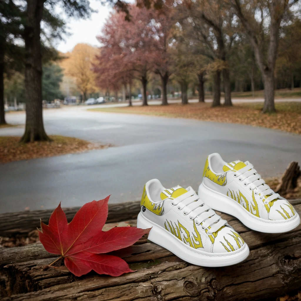 FZ Unisex Non Slip Lace Up Faux Leather Sneakers