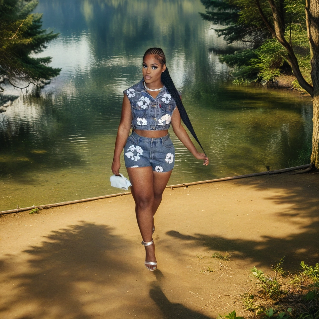 FZ Women's Flower Print Sleeveless Denim Shorts Suit - FZwear