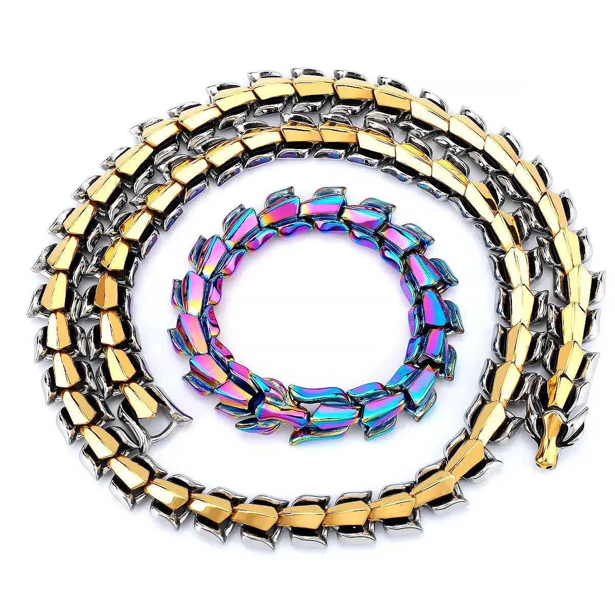 Nordic Viking Ouroboros Dragon Necklace Men's Stainless Steel Vintage Punk Chain Necklace Fashion Hip Hop Street Culture Jewelry FZwear