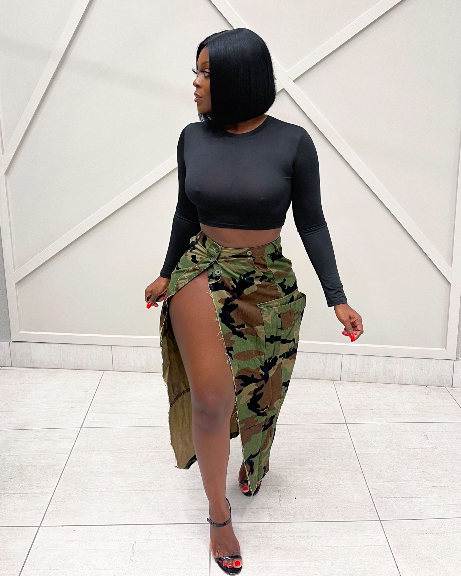 FZ Women's Camouflage Wash Pocket Slit Tassel Skirt - FZwear