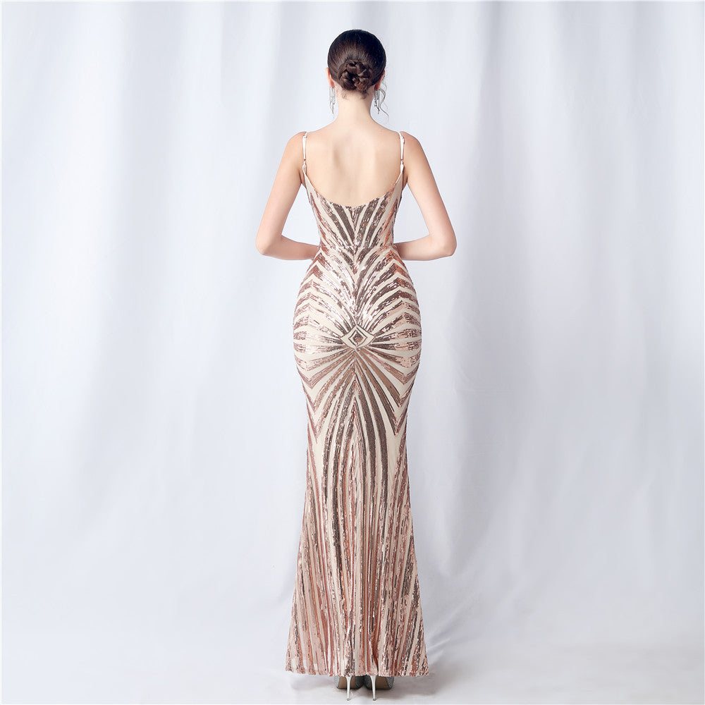 FZ Women's Floral Cutting Sequin Sling Evening Dress - FZwear