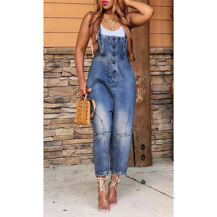 FZ Women's Casual Siamese Suspender Denim Jumpsuit - FZwear