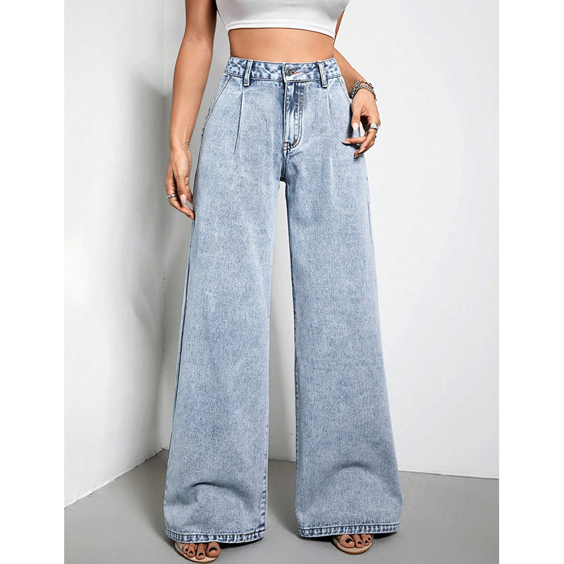 FZ Women's Wide Leg Slimming Draping Loose Mop Denim Pants - FZwear