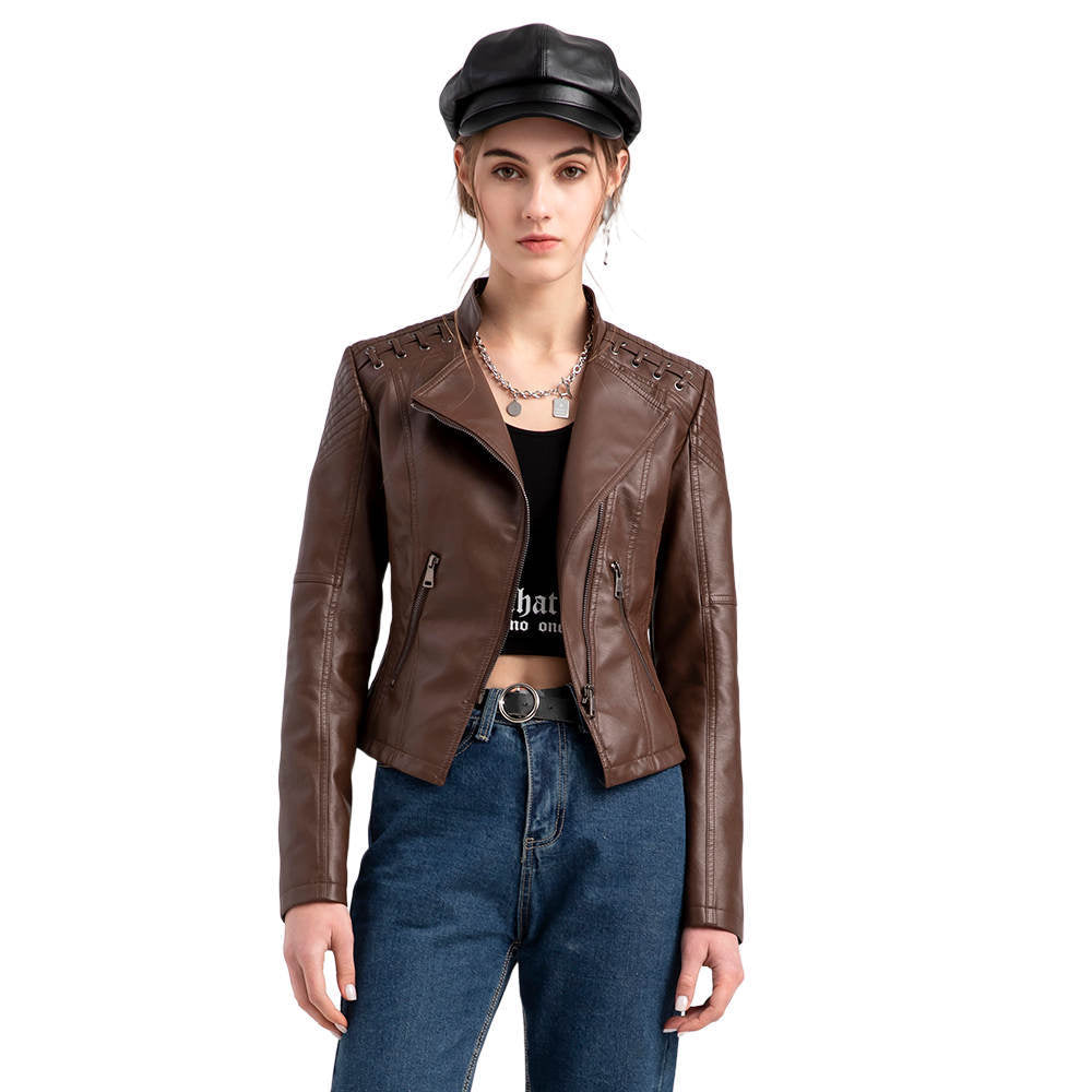 FZ Women's Slim Thin Leather Motorcycle Jacket