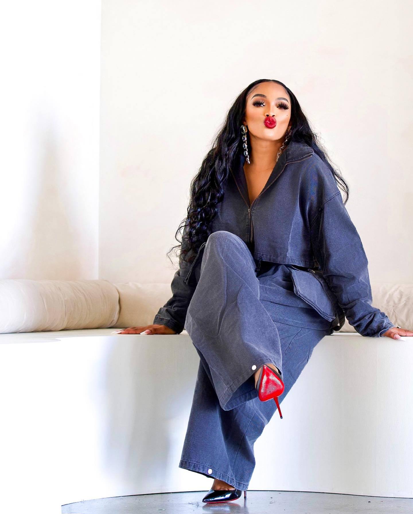 FZ Women's Ruched Long Sleeve Loose 2 Piece Denim Pants Suit - FZwear