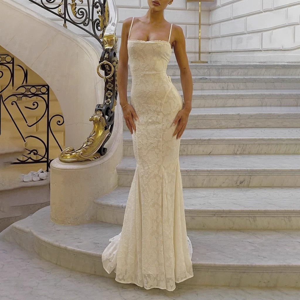 FZ Women's Flattering Waist Girdling Band Lace Fishtail Dress