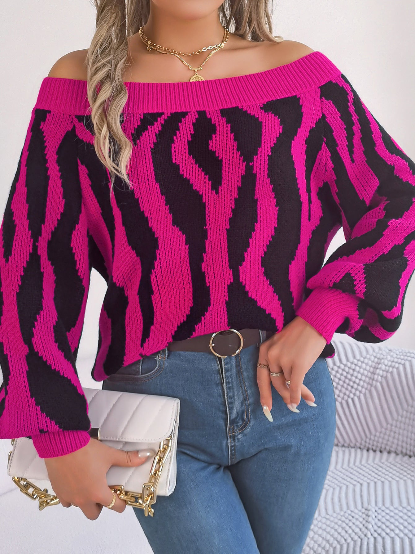 FZ Women's off Neck off the Shoulder Lantern Sleeve Sweater Top - FZwear