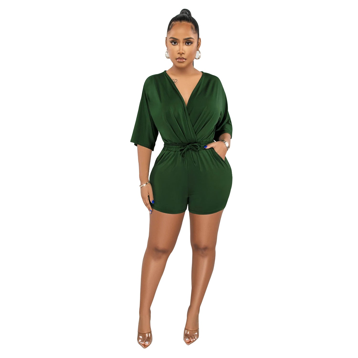 FZ Women's V Neck Half Sleeves Shorts Jumpsuit - FZwear