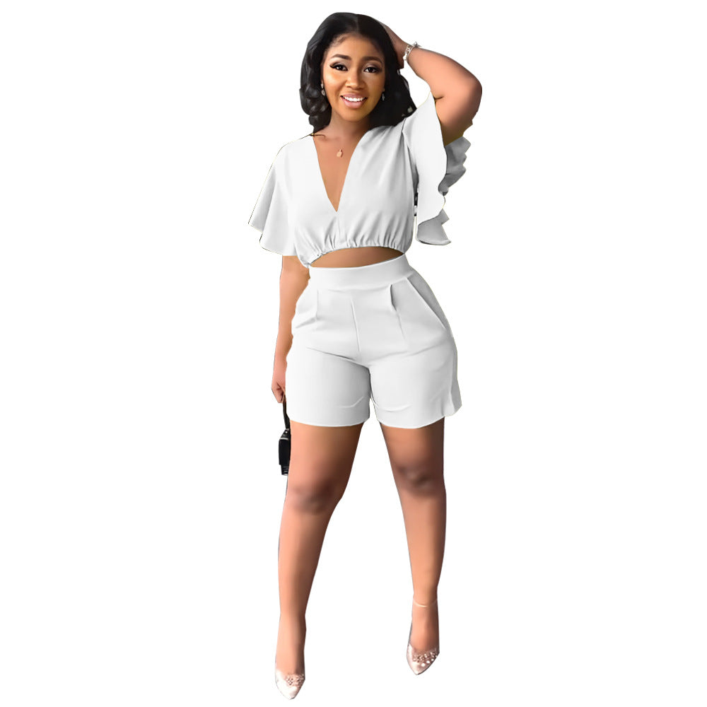 FZ Women's Ruffled Casual Two Piece Short Suit - FZwear