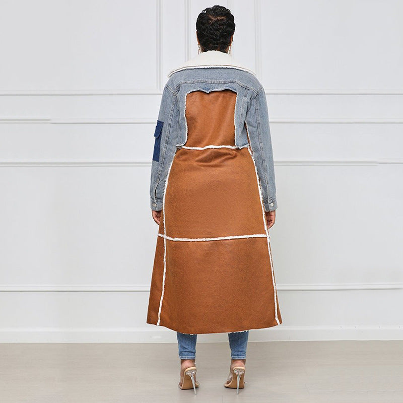 FZ Women's Lamb Wool Denim Stitching Jacket - FZwear