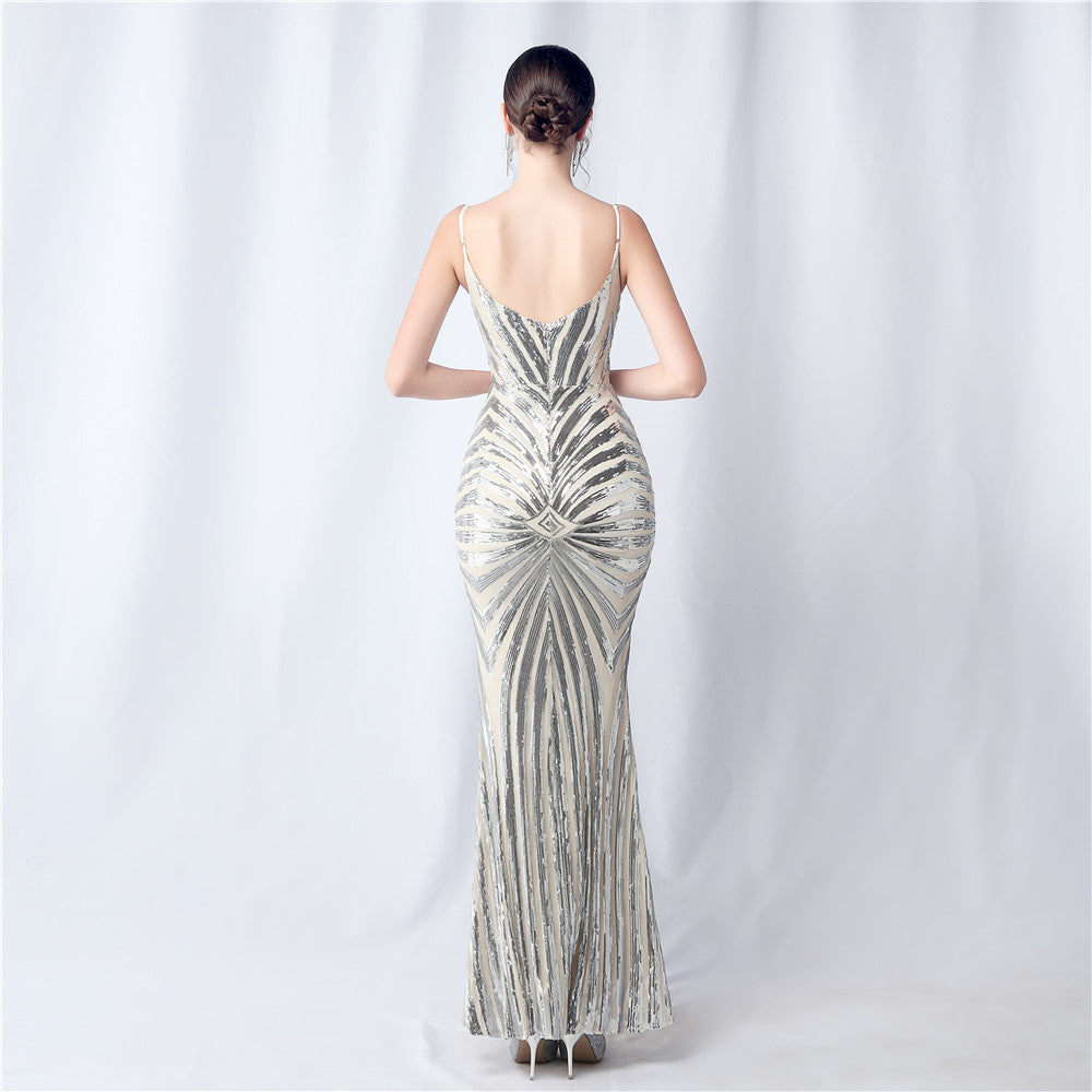 FZ Women's Floral Cutting Sequin Sling Evening Dress - FZwear