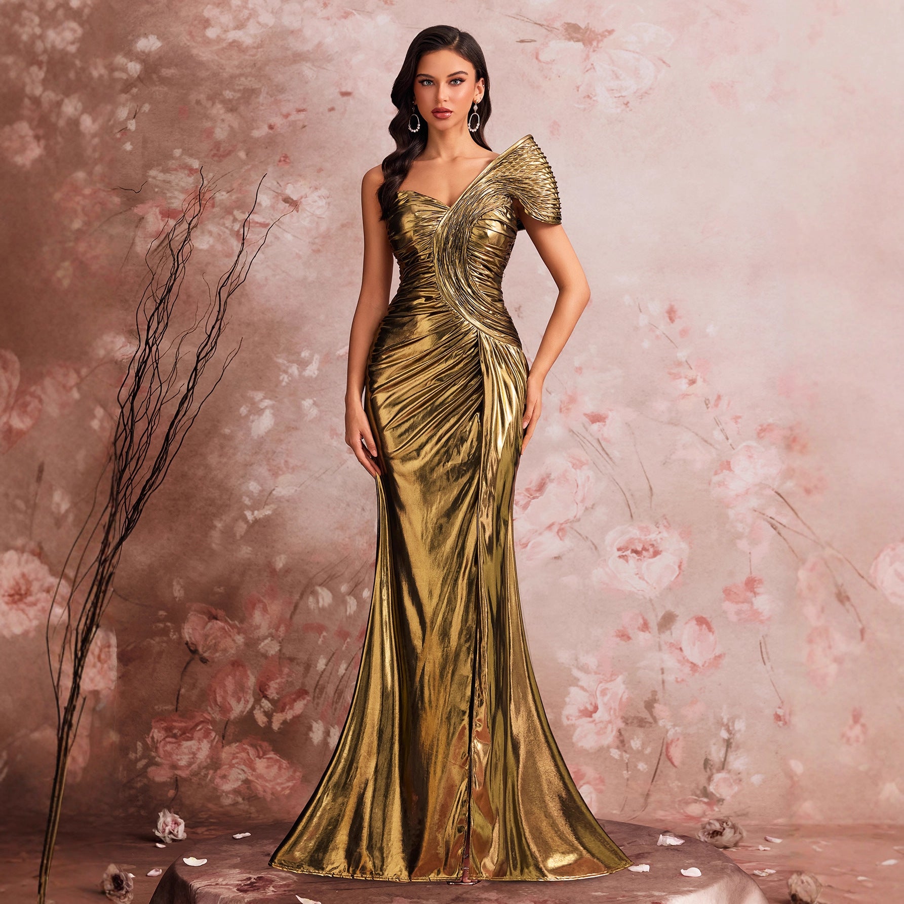 FZ Women's Fishing Line Shaping Pleated Cocktail Evening Dress