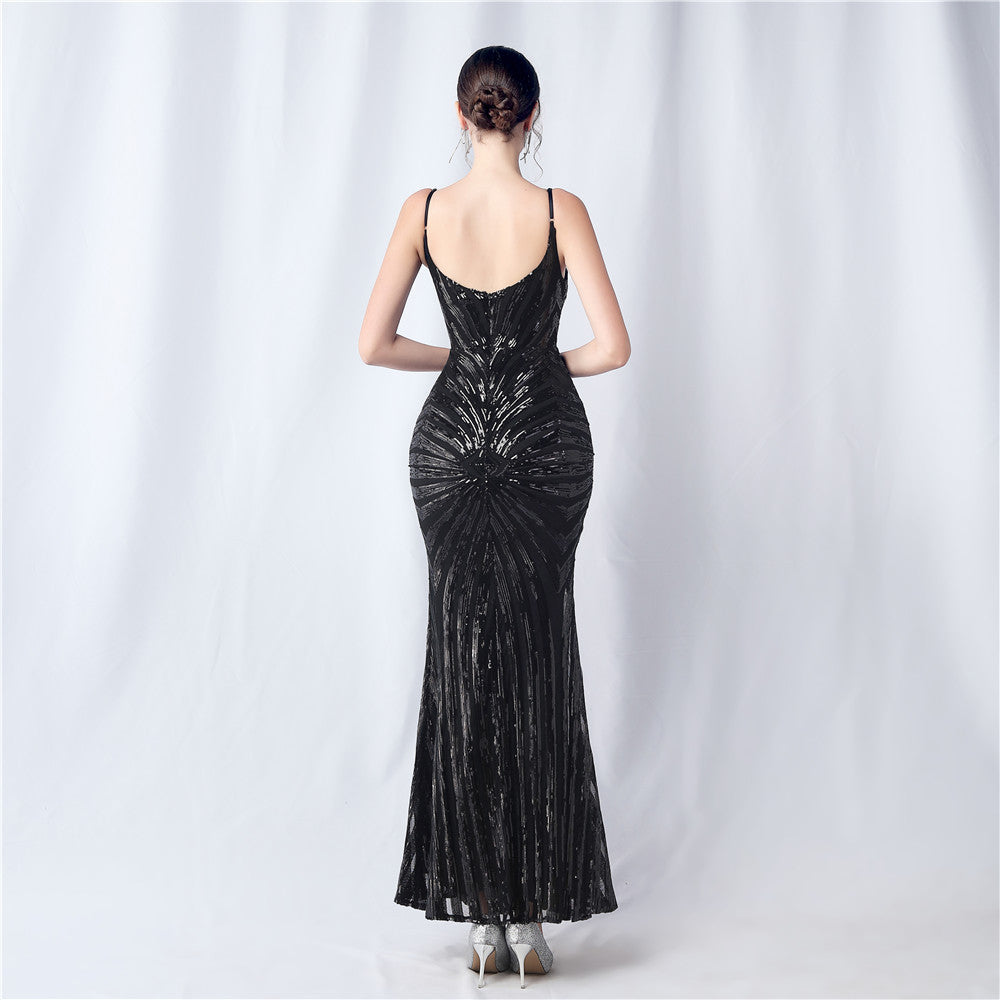 FZ Women's Floral Cutting Sequin Sling Evening Dress - FZwear